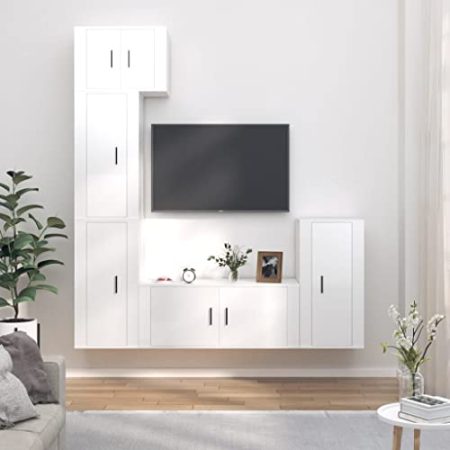 Wohnzimmer-Unterhaltungszentrum TV-Media-Konsole Medienmöbel-Konsole 5-TLG. TV-Schrank-Set Hochglanz-Weiß Holzwerkstoff für Wohnzimmer, Schlafzimmer, etc
