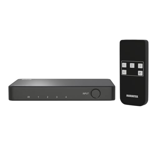 4K120Hz HDMI Switch - Marmitek Connect 740-8K HDMI Schalter - HDMI 2.1 - HDR - 4 EIN / 1 aus - HDMI Switcher 4K 120Hz - 48Gbps - VRR - ALLM - Dolby Digital - HDCP 2.3/2.2 - Automatische Umschaltung