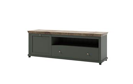 Furniture24 Tv Schrank Evora 40, Lowboard, Tv-Tisch, Unterschrank mit 1 Tür und 1 Schublade, Grün, Landhaus möbel, Wohnzimmerschrank