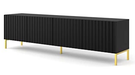 Homlando TV-Schrank Wave 200 cm 4D mit gefräste dekorierte MDF-Fronten auf Metallbeinen Lowboard, TV Tisch, Sideboard, Tischplatte, TV Kommode mit 4 Türen (Schwarz Matt)