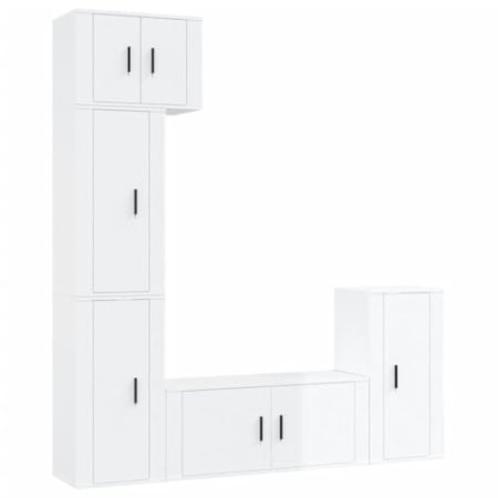 Annlera TV-Ständer 5-TLG. Fernsehschrank Hängende TV-Schrank-Set TV-Konsole Medienschrank Modernen Wandmontage Beistellschrank Trendigen und Dennoch Praktischen Design Hochglanz-Weiß