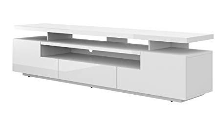 TV LOWBOARD Schrank Eva 195 cm korpus matt/Front und Blatt Hochglanz TV Tisch Sideboard TV Schrank Solo, Unterschrank mit LED, Fernsehschrank, TV Board, HiFi-Tisch (Weiß ohne LED Beleuchtung)