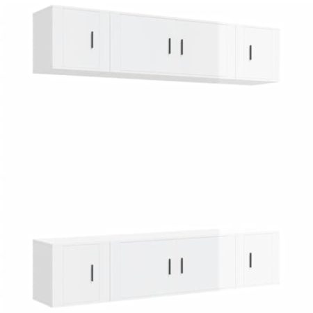 Annlera TV-Ständer 6-TLG. Hängende TV-Schrank-Set Fernsehschrank Modernen TV-Konsole Medienschrank Wandmontage Beistellschrank Trendigen und Dennoch Praktischen Design Hochglanz-Weiß