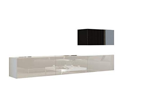 FURNITECH Wohnwand Wohnzimmer | Wohnzimmer Möbel mit LED Schwarz | Hängend Wohnwand Modern | Wohnzimmer Schrankwand mit Regale und TV Schrank (Future C38/HG/WB3 1B | 273 cm)
