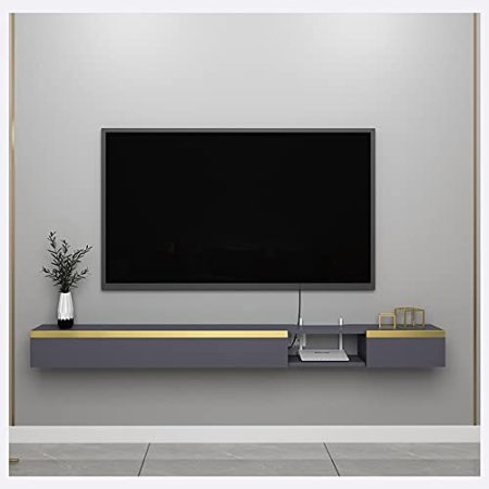 WFENG Wandschrank TV-Schrank/Holz TV Board Hängend,mit Türen und Offene Fächer-Großraumspeicher,Starke Tragfähigkeit/grau / 160×20×16cm