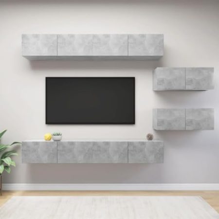 WEMYUFURN 6-TLG. TV-Schrank-Set Betongrau Holzwerkstoff, Fernsehschrank, Unterhaltungszentrum, TV-Sideboard, Möbelstück für Wohnzimmer oder Schlafzimmer
