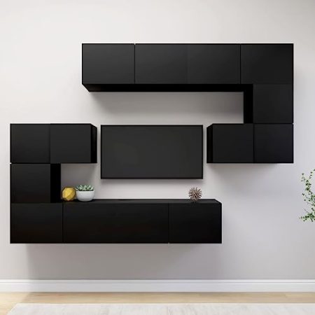 Toshilian 8-TLG. TV-Schrank-Set Schwarz Holzwerkstoff