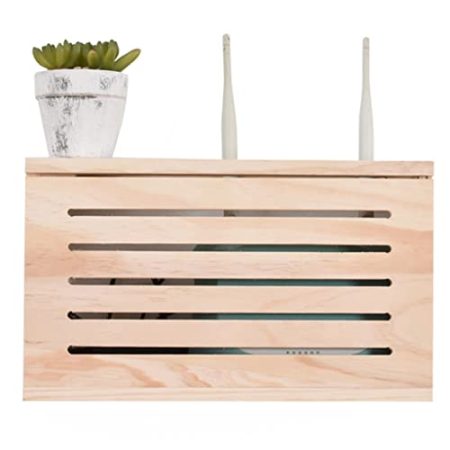 Aufbewahrungsbox aus Holz, WiFi-Router, Wandmontage, Wohnzimmer, Nizer, multifunktionale Aufbewahrungsbox für Set-Top-Box und Zubehör (42 x 23,5 x 11 cm)