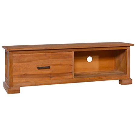 VACARX TV-Schrank, 112 x 30 x 37 cm, massives Teakholz, Material: fein geschliffenes Teakholz mit natürlicher Oberfläche