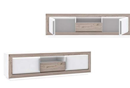 Tv Schrank CANNE CQNT131B, Fernsehenschrank, Unterschrank, Lowboard mit Beleuchtung, Schublade und Tür