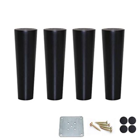 WYRMB Massivholz-Möbelbeine aus Eiche, konische Ersatzbeine für Sofa, Couch, Stuhl, Couchtischbeine, für TV-Schrank/Nachttisch/Schrank, mit Zubehör, Schwarz, 4er-Set (Schwarz 20 cm)