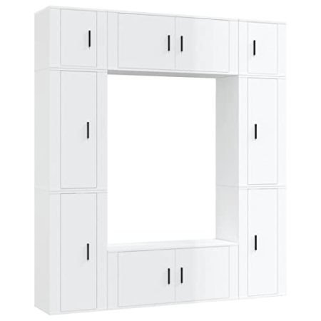 Tidyard 8-TLG.TV-Schrank-Set TV-Konsole Wohnwand Anbauwand Schrankwand Wandmontage TV Möbel Schrank HiFi-Schrank Hängeschrank Fernsehschrank Fernsehtisch Hängend Wandschränke Hochglanz-Weiß