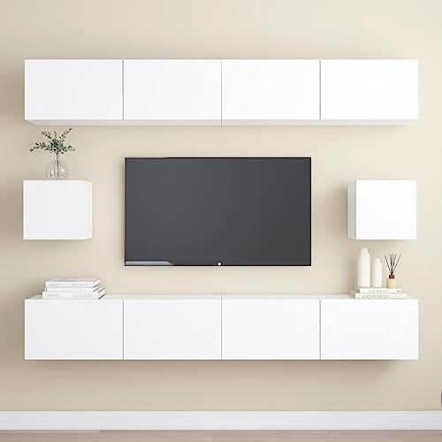 fernsehschrank,tv Board Weiss,tv Board,fernsehschrank Weiss,6-TLG. TV-Schrank-Set Weiß Holzwerkstofffernsehschrank weiß,fernseherschrank,tv Board,