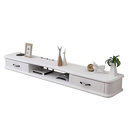 Hängender TV-Schrank, Set-Top-Box-Router-Aufbewahrung, wandmontierter TV-Schrank mit Kabelloch, Schlafzimmer-Wohnzimmer-Hintergrund-Wandständer/weiß / 120 cm
