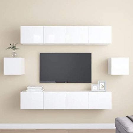 FUDUGEHMIOFWFJJ Sideboard,tv Schrank,lowboard,6-TLG. TV-Schrank-Set Hochglanz-Weiß HolzwerkstoffGeeignet für Wohnzimmer, Schlafzimmer, Eingang