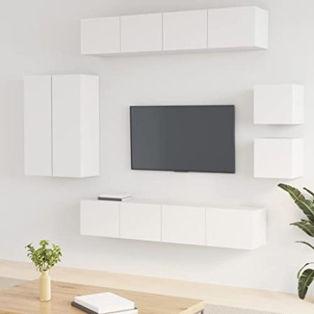Toshilian 8-TLG. TV-Schrank-Set Weiß Holzwerkstoff