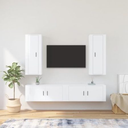 WIOXZS TV-Ständer 4 STK. TV-Wandschränke Modernen Stereoschrank Fernsehschrank Holzschrank TV-Schränke TV-Einheit Wohnzimmermöbel-Set Medienschrank Trendigen und Praktischen Design Hochglanz-Weiß