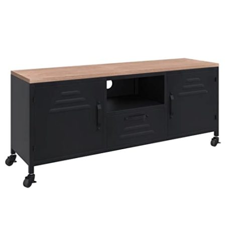 HEFZGDB TV-Schrank Schwarz 110x30x43 cm Eisen und Massivholz Tanne Tv Stand Cabinet Wohnzimmertisch Wohnzimmer Möbel Tv Sideboard Wohnzimmer für Gästezimmer Wohnbereich Schlafzimmer Erholungsraum
