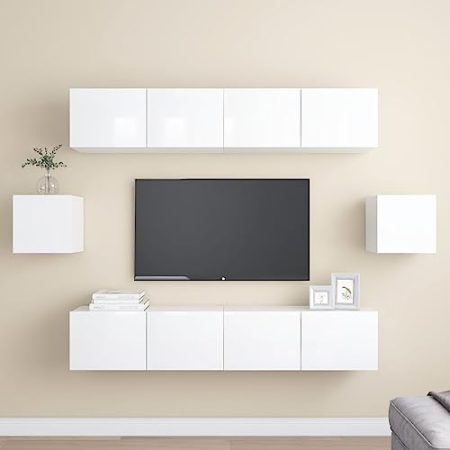 WDGJJFECNMUEHI Schlafzimmer TV-Schrank Lautsprecherschrank6-tlg. TV-Schrank-Set Hochglanz-Weiß HolzwerkstoffGeeignet für Wohnzimmer, Schlafzimmer, Balkon