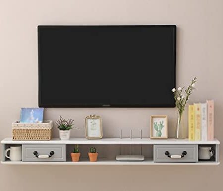 TV Board HäNgend HäNgeschrank, Projektoren Und Spielkonsolen Wand-Tv-SchräNke Aus Holz Mit Zwei Schubladen, Geeignet FüR Wohnzimmer/E / 120cm
