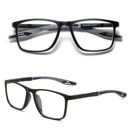 Hubeye TR90 Sport Lesebrille für Damen und Herren Gute Quadratische bequeme flexible Anti-blaue Computerbrille Hochwertig Komfortabel Lesehilfe 1.75