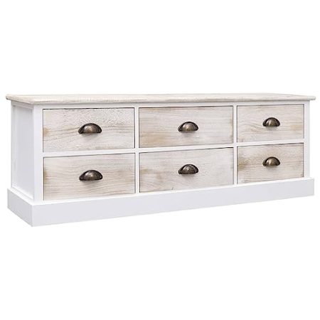 AJJHUUKI Heimartikel, TV-Schrank, Weiß und Hellbraun, 108 x 30 x 40 cm, Massivholz, Paulownia, Anzugmöbel