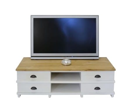 Antike Fundgrube TV-Board Sideboard TV-Schrank aus Massivholz in weiß/Natur Breite 130 cm (4324)