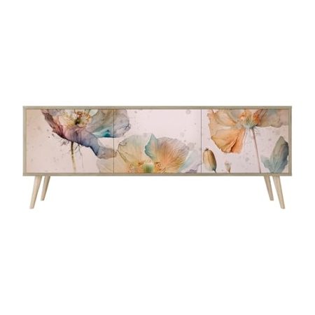 Healancy Biomedical TV Schrank mit Türen - Kommode - Fernsehschrank - Lowboard - Fernsehtisch - Wohnzimmer Möbel - Board mit Stauraum - Tisch - Sideboard - Fernsehrregal Riva-Eiche