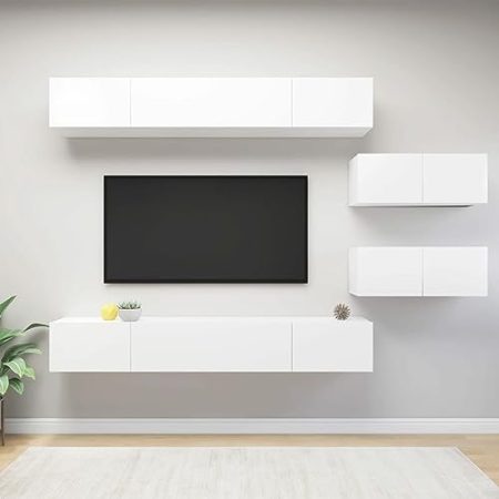 IKAYAA 6-TLG. TV-Schrank-Set Lowboard Wohnwand Set TV Board Hängend Weiß Fernsehschrank TV-Schrank Wohnwand Wohnzimmer TV Möbel Hängeboard Wohnwand 100 x 30 x 30 cm Holzwerkstoff