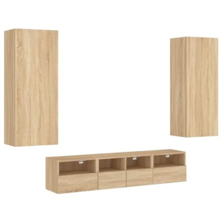 vidaXL Wohnwand 5-TLG., Schrankwand mit viel Stauraum, Wandmontage Anbauwand Fernsehschrank, Wohnzimmer Set Schrank Wandschrank, Sonoma-Eiche Holzwerkstoff