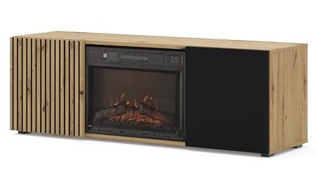 Homlando Lowboard TV-Ständer AURIS 150 cm mit elektrischem Kamin -Schrank - Moderner TV-Ständer mit Stauraum für Wohnzimmer - Kommode Sideboard - TV & Medienmöbel - Artisan Eiche/Schwarz Matt