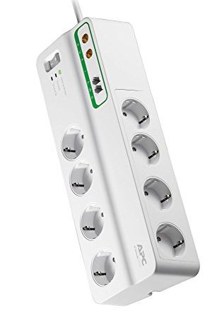 APC-Surge Protector - PMF83VT-GR - Steckdosenleiste mit Überspannungsschutz (8-fach Stecker Schuko, schaltbar, 2 TV-/Video- und 2 Telefon-Schutz-Ausgänge - Farbe: weiß)