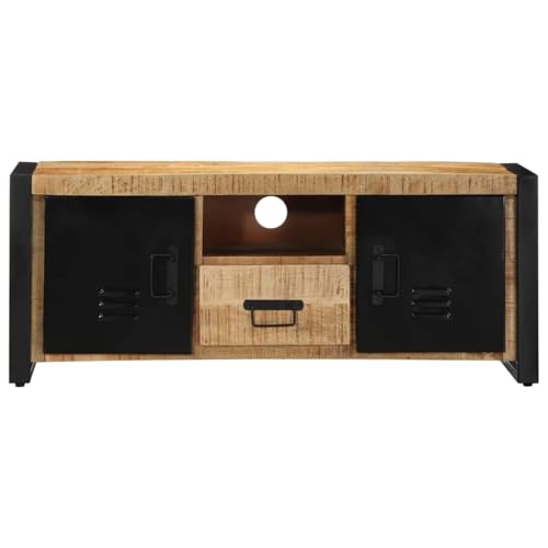 TV-Schrank 100 x 30 x 40 cm, Massivholz, Mangoholz, Fernsehschrank aus Holz, klassisch, geräumig und praktisch, verschönern Sie Ihr Unterhaltungszentrum zu Hause V1438