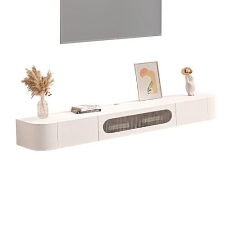 XRRJFYH Lowboard Hängend TV Schrank Holz TV Board Fernsehschrank TV Bank TV Cabinet Wohnzimmer Fernsehtisch TV Tisch (Color : White-Glass Door, Size : 160cm/63in)