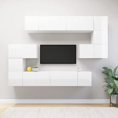 YUHI-HQYD 10-TLG. TV-Schrank-Set,Hängeschränke,Aufbewahrungsschränke,Multifunktions-Schrank,Multimedia-Schrank,TV-Möbel,TV-Wand,für Wohnzimmer,Küche,Eingangshalle,Hochglanz-Weiß Holzwerkstoff