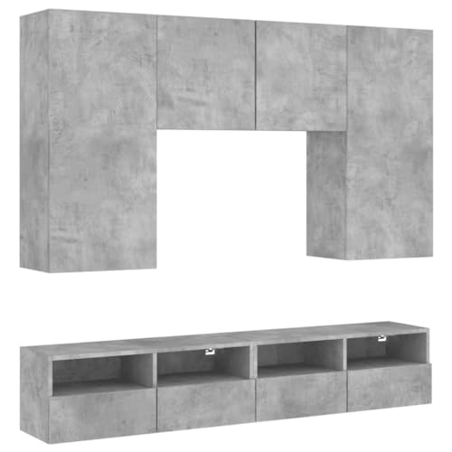 vidaXL Wohnwand 5-TLG., Schrankwand mit viel Stauraum, Wandmontage Anbauwand Fernsehschrank, Wohnzimmer Set Schrank Wandschrank, Betongrau Holzwerkstoff