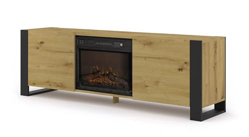 Homlando TV Stand Mondi 180 cm mit elektrischem Kamin - Lowboard - Sideboard TV - Schrank Tisch - Artisan Eiche
