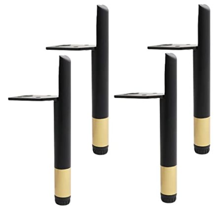 GLJTUO Stück Tischbeine Aus Metall, Sofabeine, Möbelstützbeine, Moderne Seitlich Montierte DIY-Möbelfüße, Höhenverstellbare Schrankfüße, Couchtischfüße, Für Kommoden, Mit S,Black Gold-15cm(5.9in)
