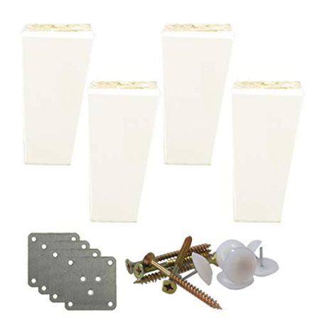 JFUNANQH 4 Stück Massivholz-Sofafüße, Kiefernmöbelbeine, Ersatz-Couchbeine, Holzschrankfüße, Couchtischbeine, Bettbeine, für Küchensessel, Schlafsofas, mit Zubehör, weiß (10 cm)