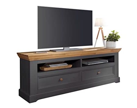 Woodroom Oslo TV-Schrank, Fernsehtisch, Lowboard, Holz, grau, für Fernseher bis zu 70 Zoll