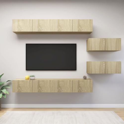 WEMYUFURN 6-TLG. TV-Schrank-Set Sonoma-Eiche Holzwerkstoff, Fernsehschrank, Unterhaltungszentrum, TV-Sideboard, Möbelstück für Wohnzimmer oder Schlafzimmer