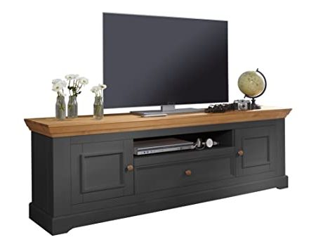 Woodroom Oslo TV-Schrank, Fernsehtisch, Lowboard, Holz, grau, für Fernseher bis zu 70 Zoll