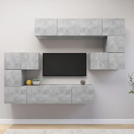 AJSEOYBS Fernseher Tisch,Fernseher Schrank8-Tlg. Tv-Schrank-Set Betongrau Holzwerkstoffgeeignet Geeignet für Wohnzimmer, Schlafzimmer, Büro, Empfangsraum, Arbeitszimmer