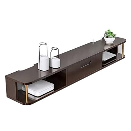 TV Board HäNgend HäNgeschrank, Wandmontierter Tv-Schrank Mit Einer Schublade, Clamshell-Design Mit DrahtlöChern, Geeignet FüR Router-Set-Top-Box-Projektoren/Dark walnut / 120x21.5x16cm