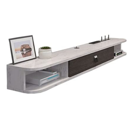 Tv Schrank Hängend, Tv Board Schwimmender Mit 2 Offene Fächer, Wand Befestigter Tv Lowboard, Tv-ständer Medienkonsolen-Center Für Wohnzimmer Home Office,White-160cm