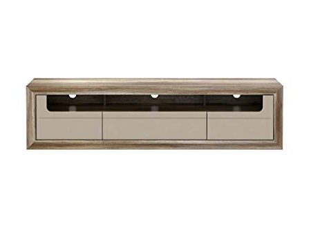 Tv Schrank Tiziano TZT13, Lowboard, Fernsehentisch, Fernsehenschrank, Unterschrank mit 3 Schubkästen (Antik Eiche/Beige Hochglanz)
