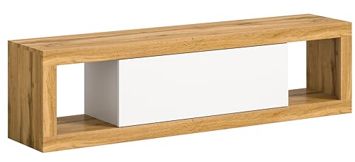 xonox.home Wohnzimmer Tango Lowboard hängend TV-Schrank in weiß melamin, Wotan Eiche melamin ca. 150x39x30cm hängend Push to Open
