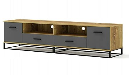 TV-Schrank Arsen Hi-FI Sideboeard Kommode zum Aufstellen, Füße und Griffe, Schwarz