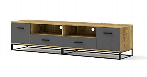 TV-Schrank Arsen Hi-FI Sideboeard Kommode zum Aufstellen, Füße und Griffe, Schwarz