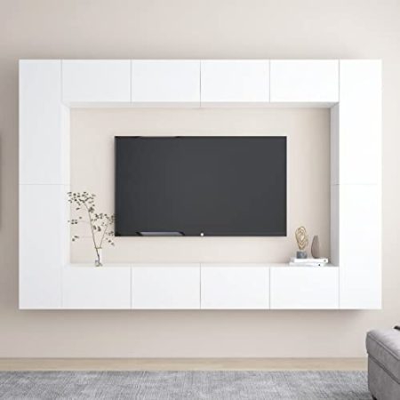 BaraSh 8-TLG. TV-Schrank-Set Weiß Holzwerkstoff TV Tisch TV Board HäNgend Wohnzimmerschrank MöBel Wohnzimmer 3078670